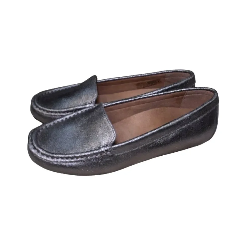 Vionic Metallic Silver Leather Loafers