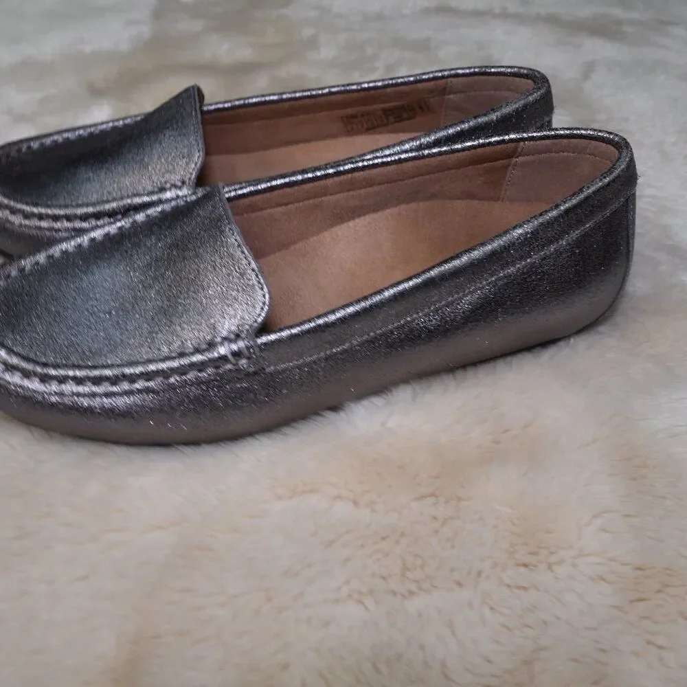 Vionic Metallic Silver Leather Loafers