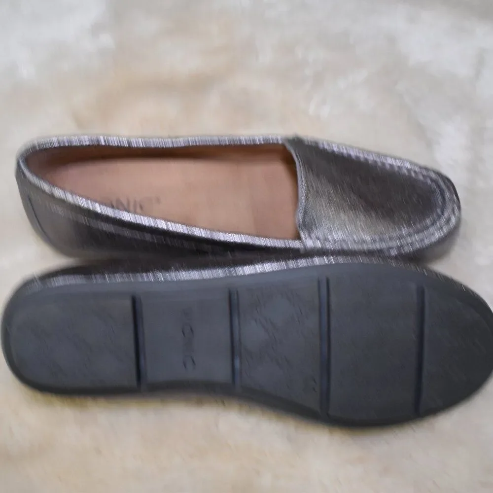Vionic Metallic Silver Leather Loafers