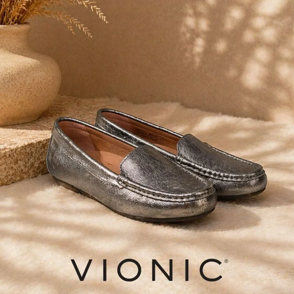 Vionic Metallic Silver Leather Loafers