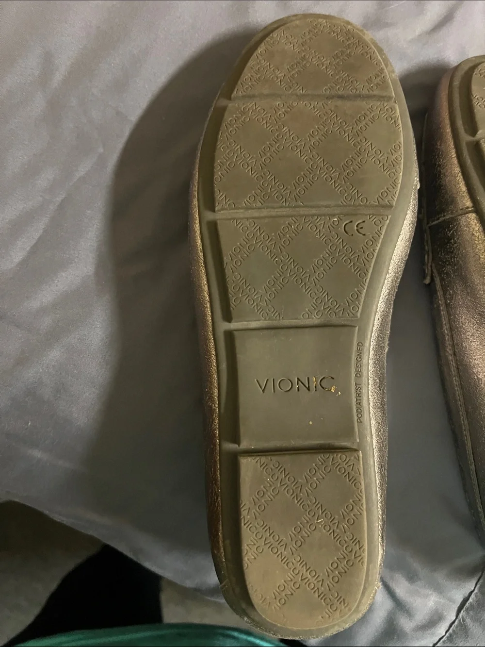Vionic Metallic Silver Leather Loafers
