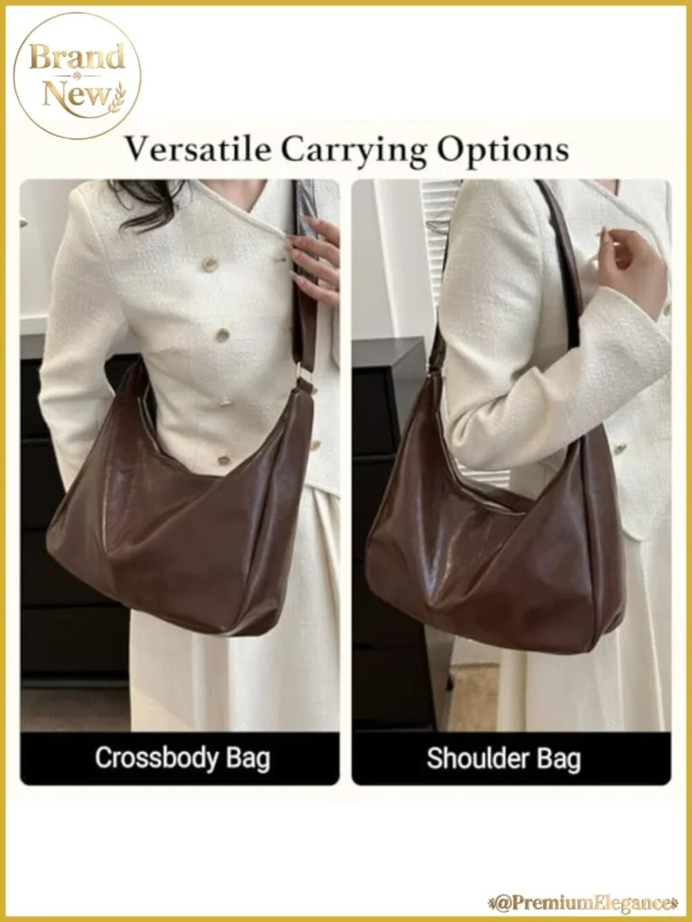 Women's Slouchy Hobo Vegan Leather Shoulder Bag Crossbody Purse