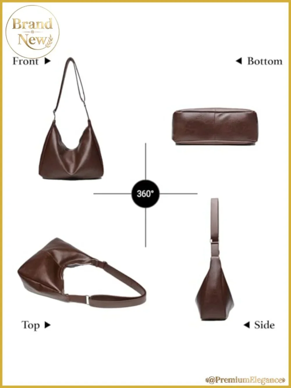 Women's Slouchy Hobo Vegan Leather Shoulder Bag Crossbody Purse