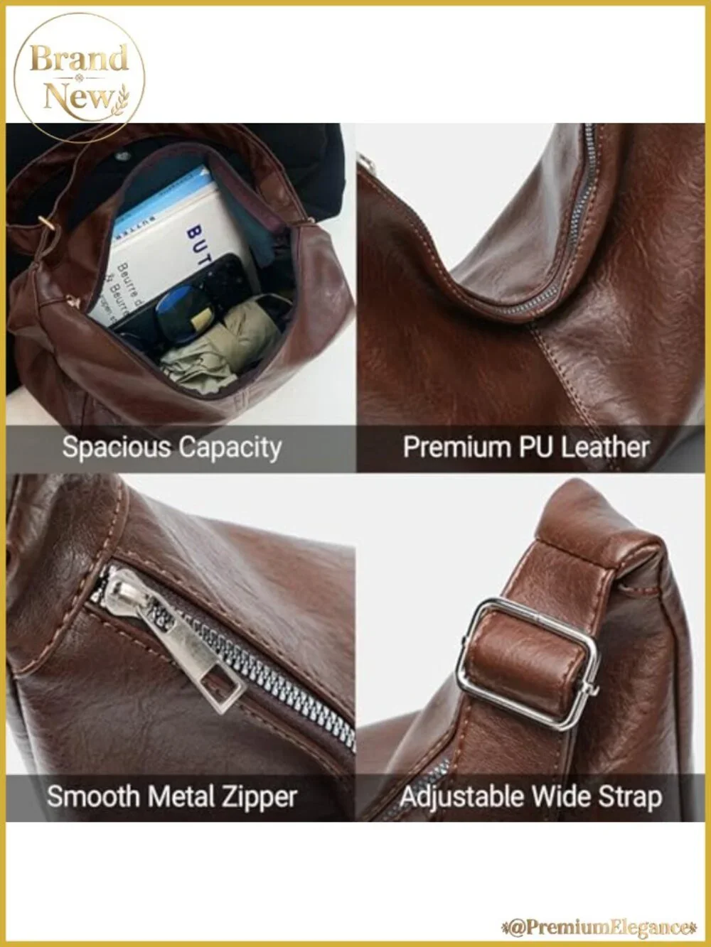 Women's Slouchy Hobo Vegan Leather Shoulder Bag Crossbody Purse