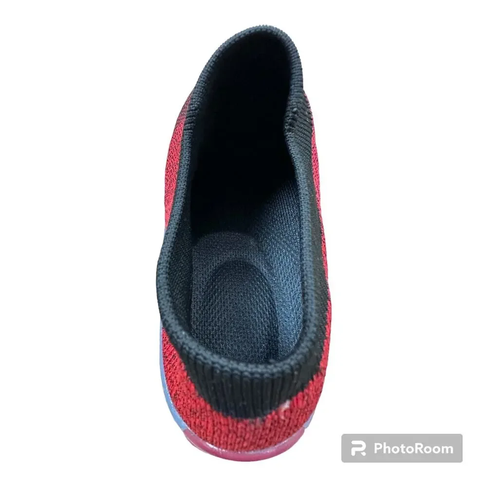 Slow Man Red Black Walking Sock Sneakers Mesh Slip On Platform walking shoe SZ 9