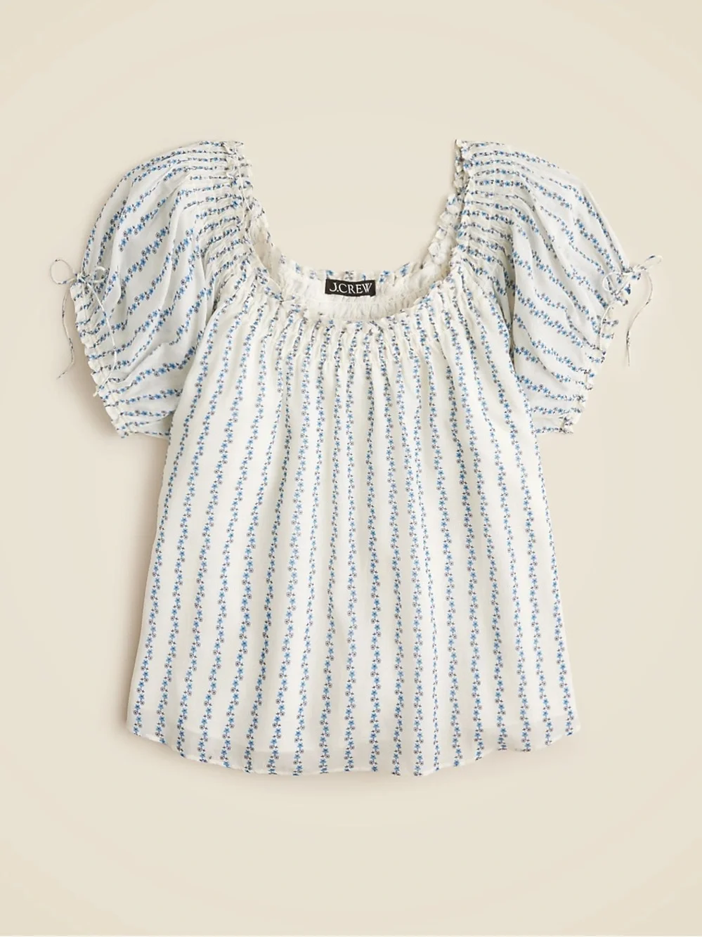 J.Crew Smocked Ruffle Trim Top in Blue Daisy