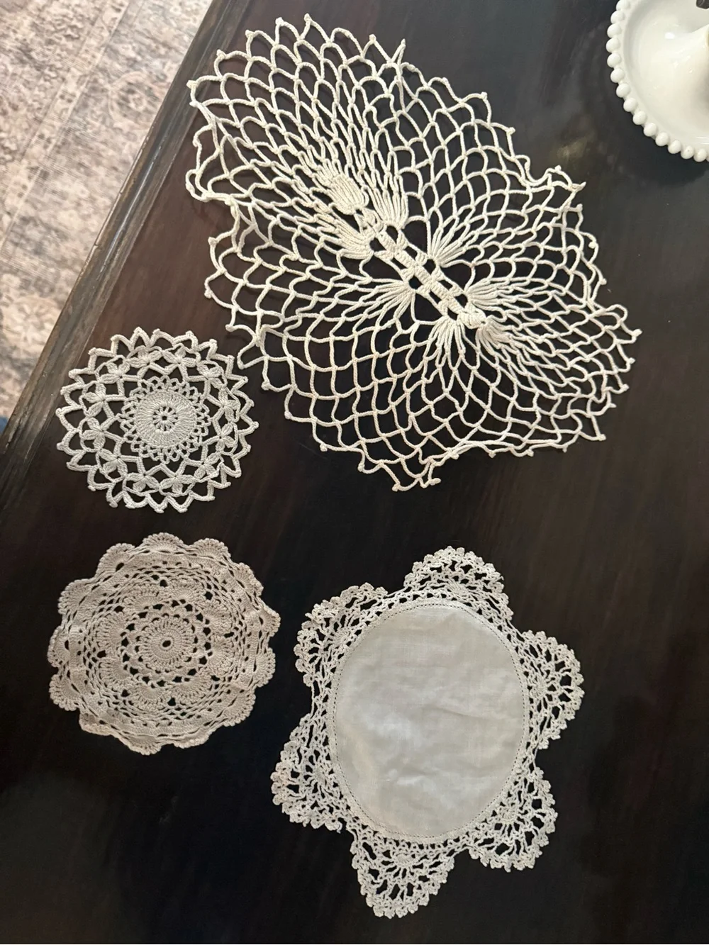 Handmade Cream Crochet Doily Set - Elegant Home Dining Accents