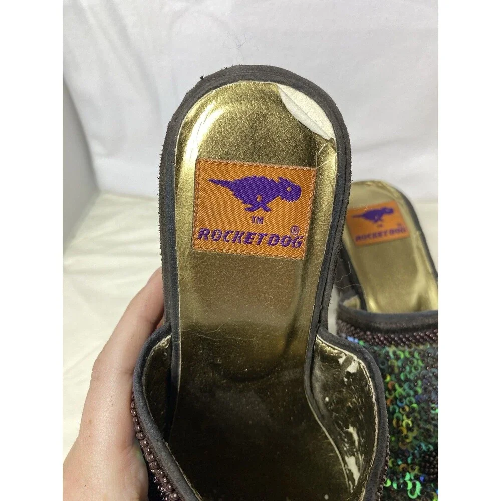 Rocket dog Women's Brown Iridescent Sequined Beaded Platform High Heels Size 9M