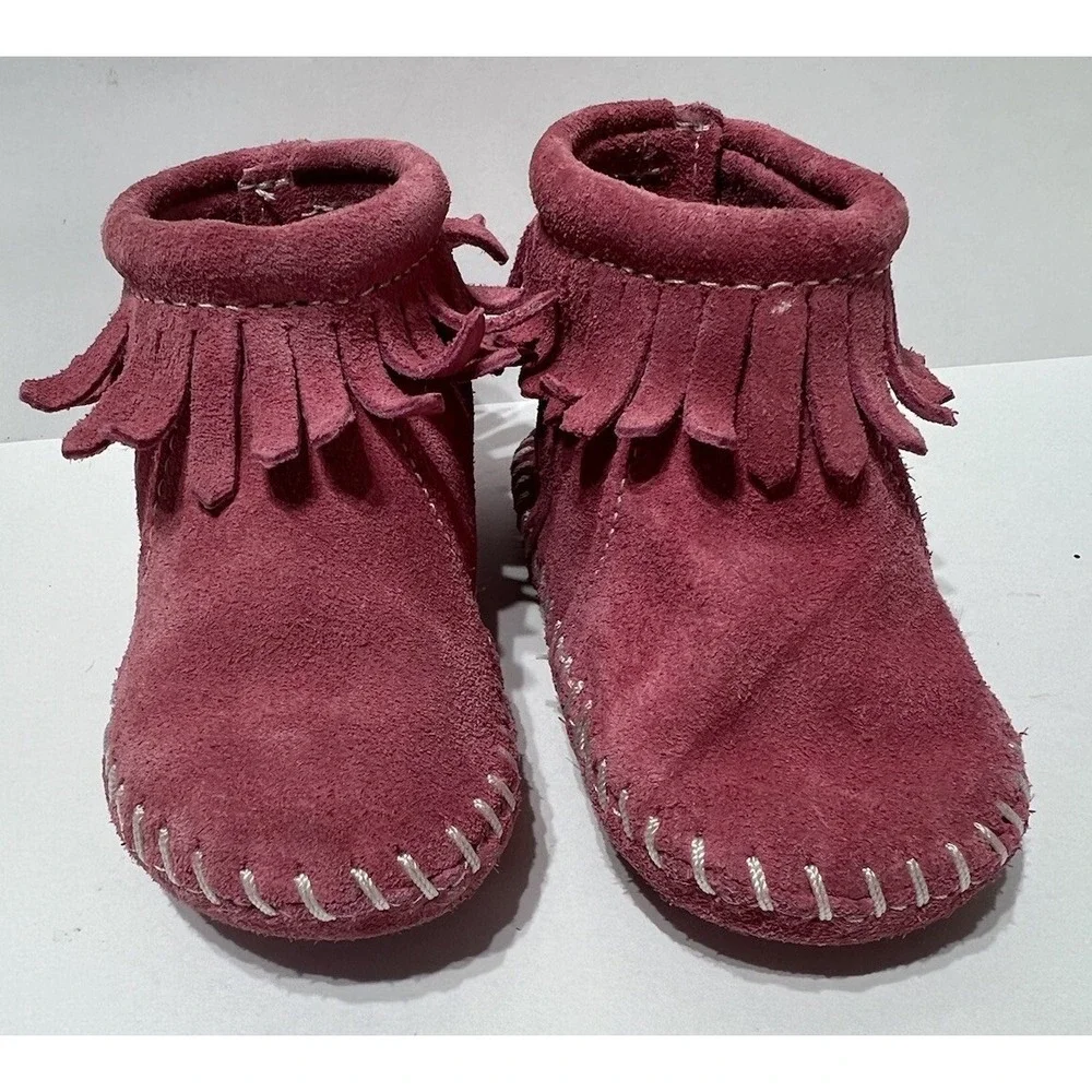 MINNETONKA Baby Toddler Size‎ 3 PINK FRINGED ANKLE BOOTS Girls Ankle Bootie
