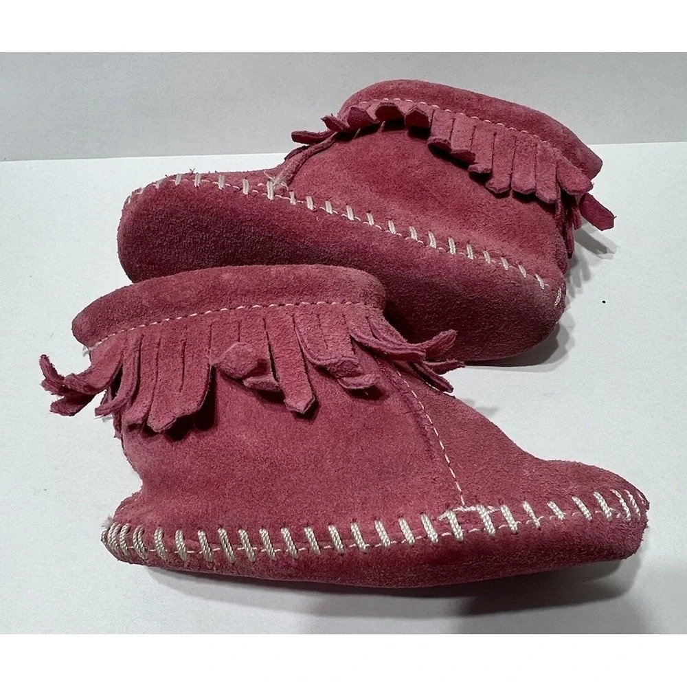 MINNETONKA Baby Toddler Size‎ 3 PINK FRINGED ANKLE BOOTS Girls Ankle Bootie