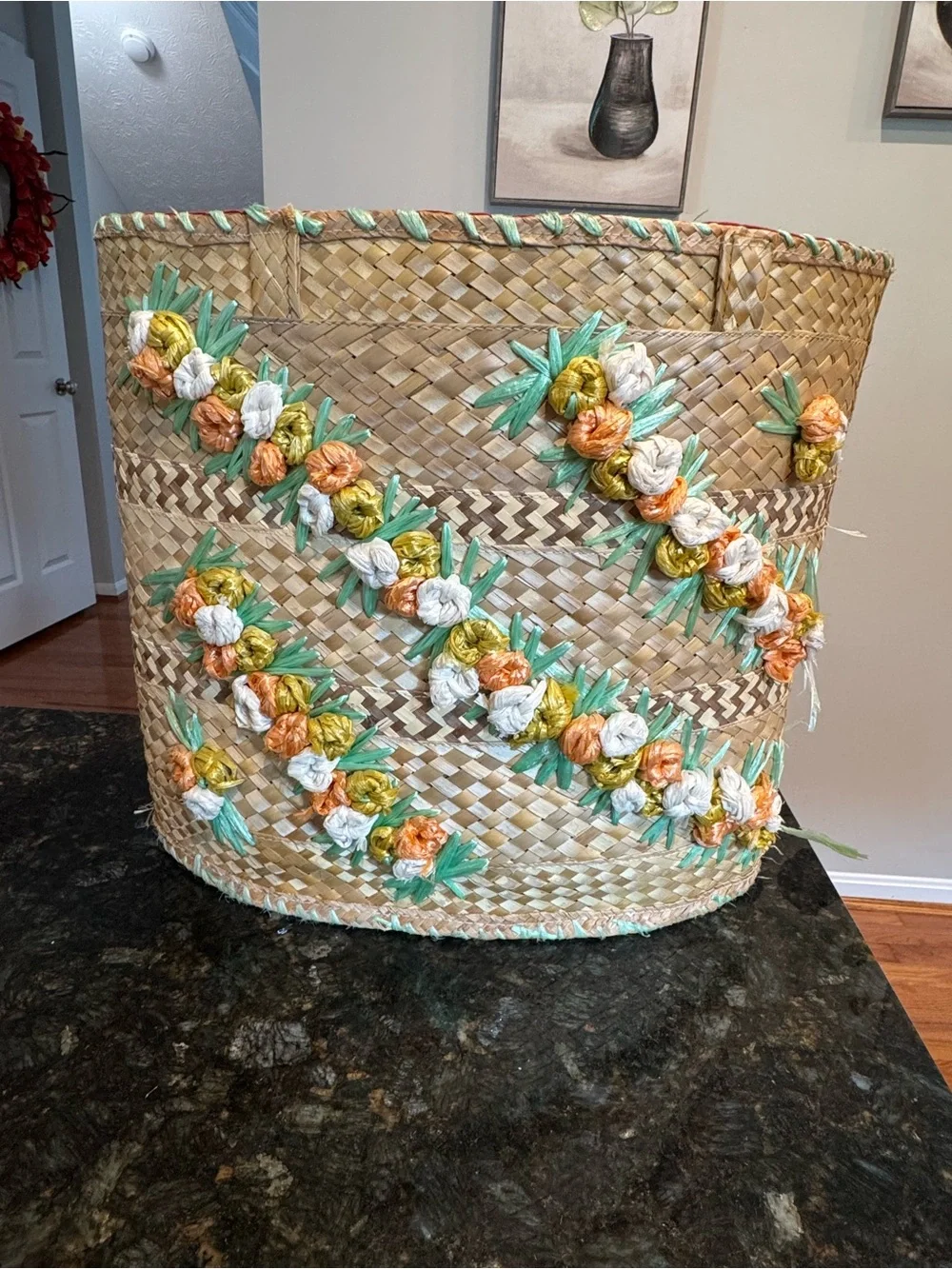 Purse Woven Straw Raffia Beach Bag Basket Tote MCM Colorful Floral Boho Vintage