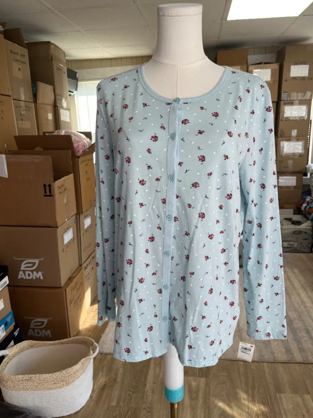 NEW Charter Club Cotton Essentials Pajama Set Divine Rose Blue Small