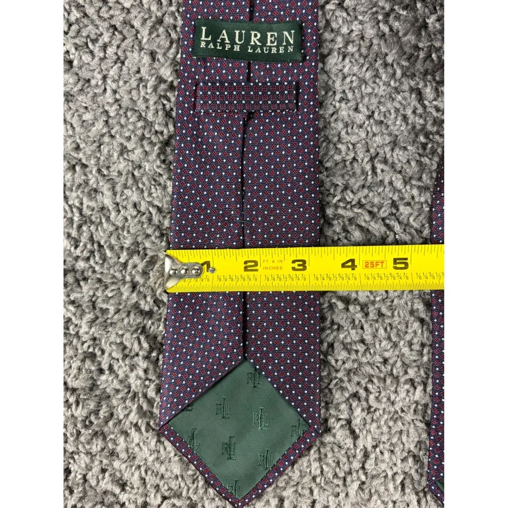Lauren Ralph Lauren Mens Silk Tie Navy Blue Red Geometric Micro Dot Silk Necktie