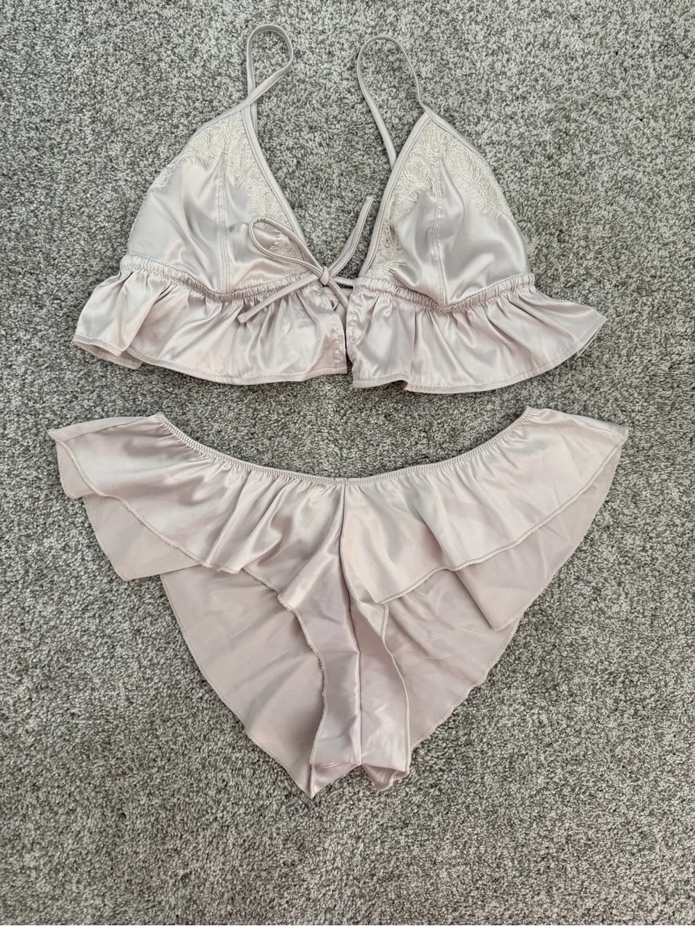 aerie Satin Ruffle Bralette & Bikini Set - Blush Pink
