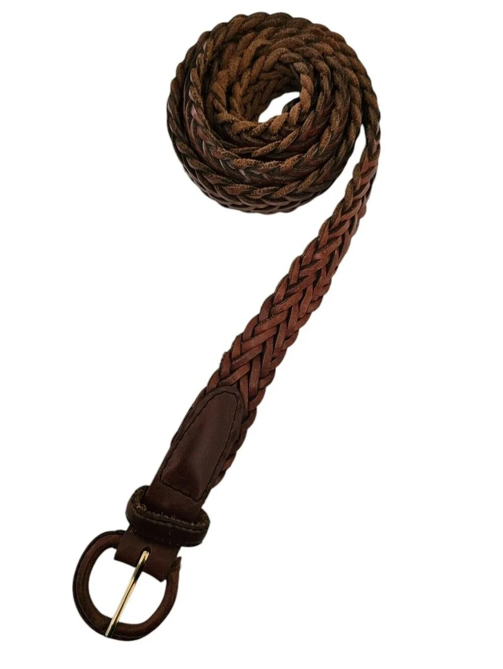Vintage Mens Sz 42 Brown Leather Woven Braided Belt