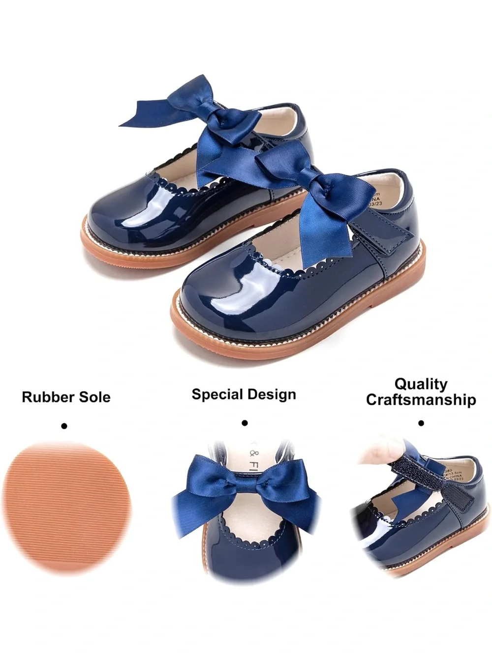 Patent Navy Bow Mary Jane Shoes