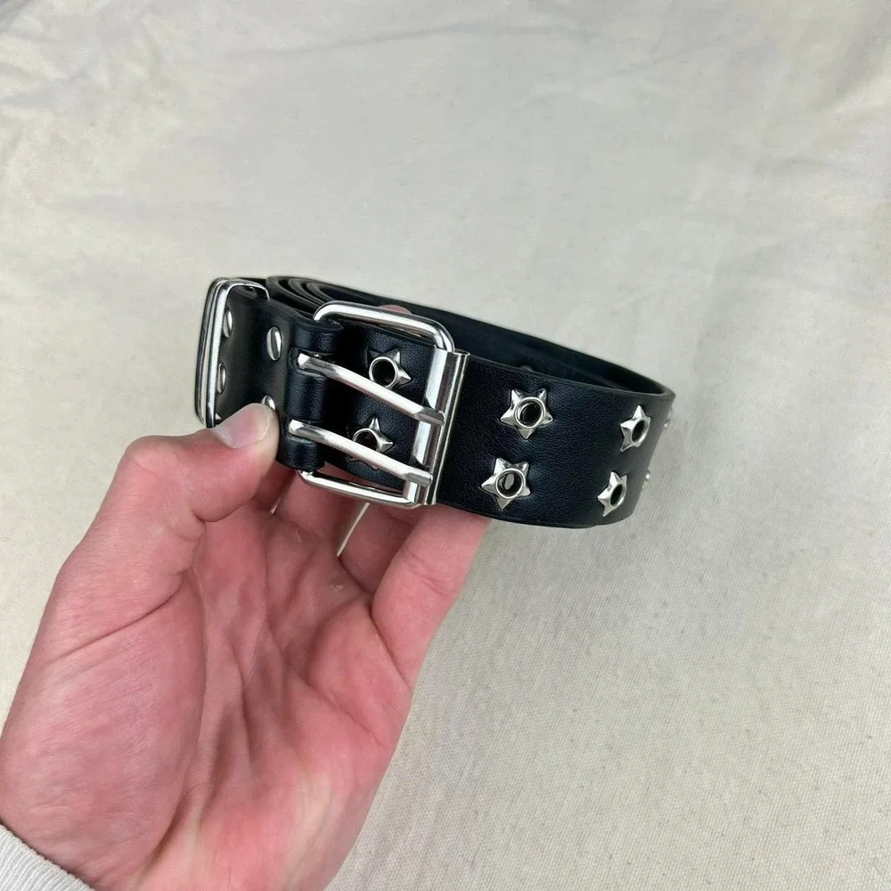 Vintage Y2K black and silver studded punk cyber grunge belt