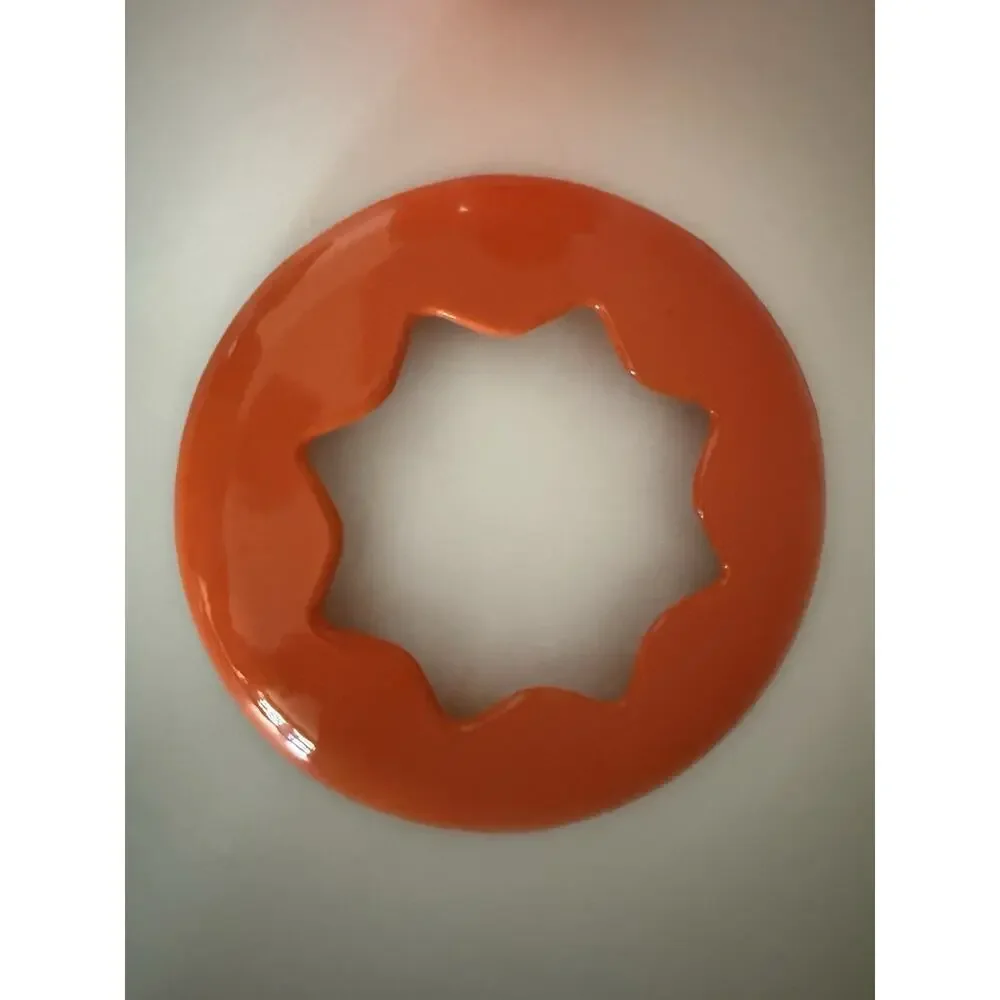 Vintage Orange Enameled Cast Iron Fondue Pot Star Shaped Open Lid Retro MCM