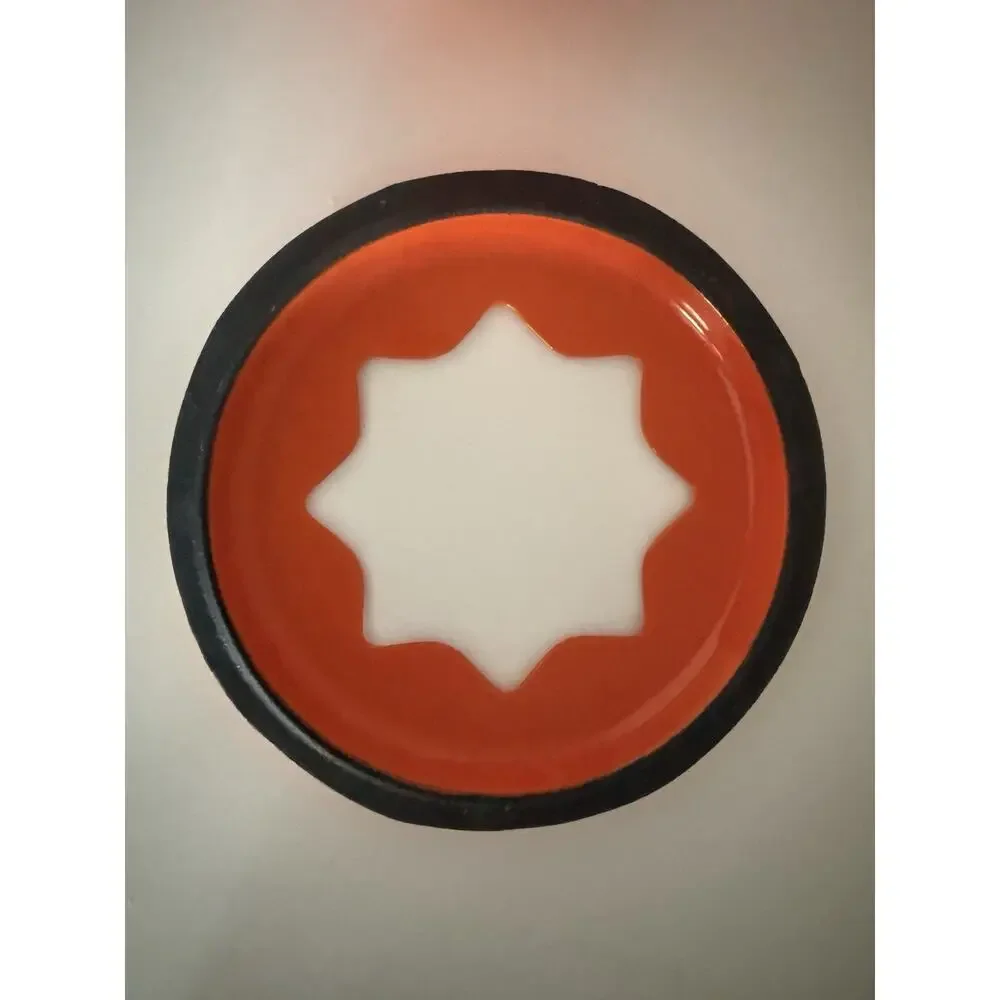 Vintage Orange Enameled Cast Iron Fondue Pot Star Shaped Open Lid Retro MCM