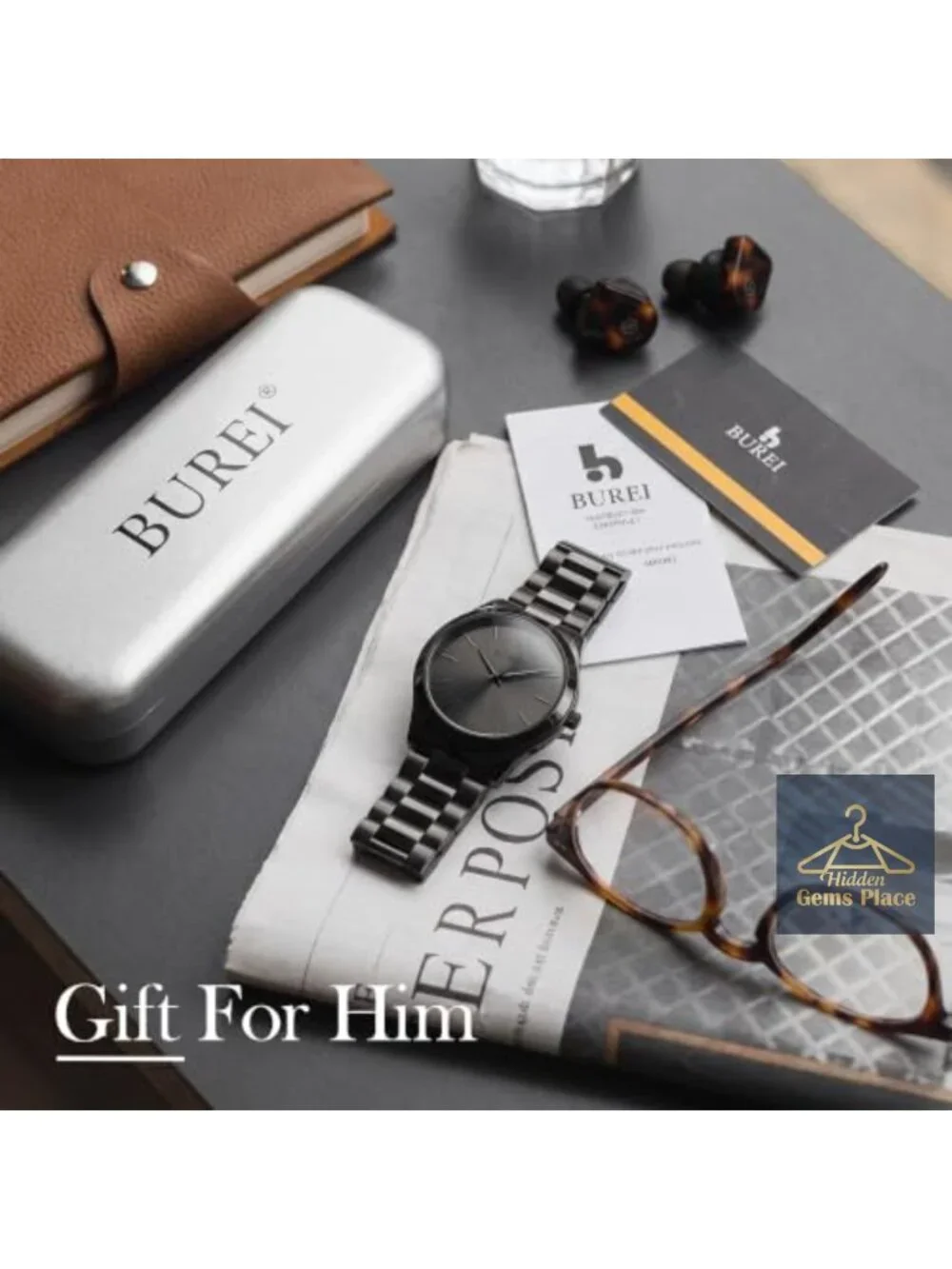 Men's 44mm Large Face Quartz Watch, Business Casual Analog Wrist Watch,