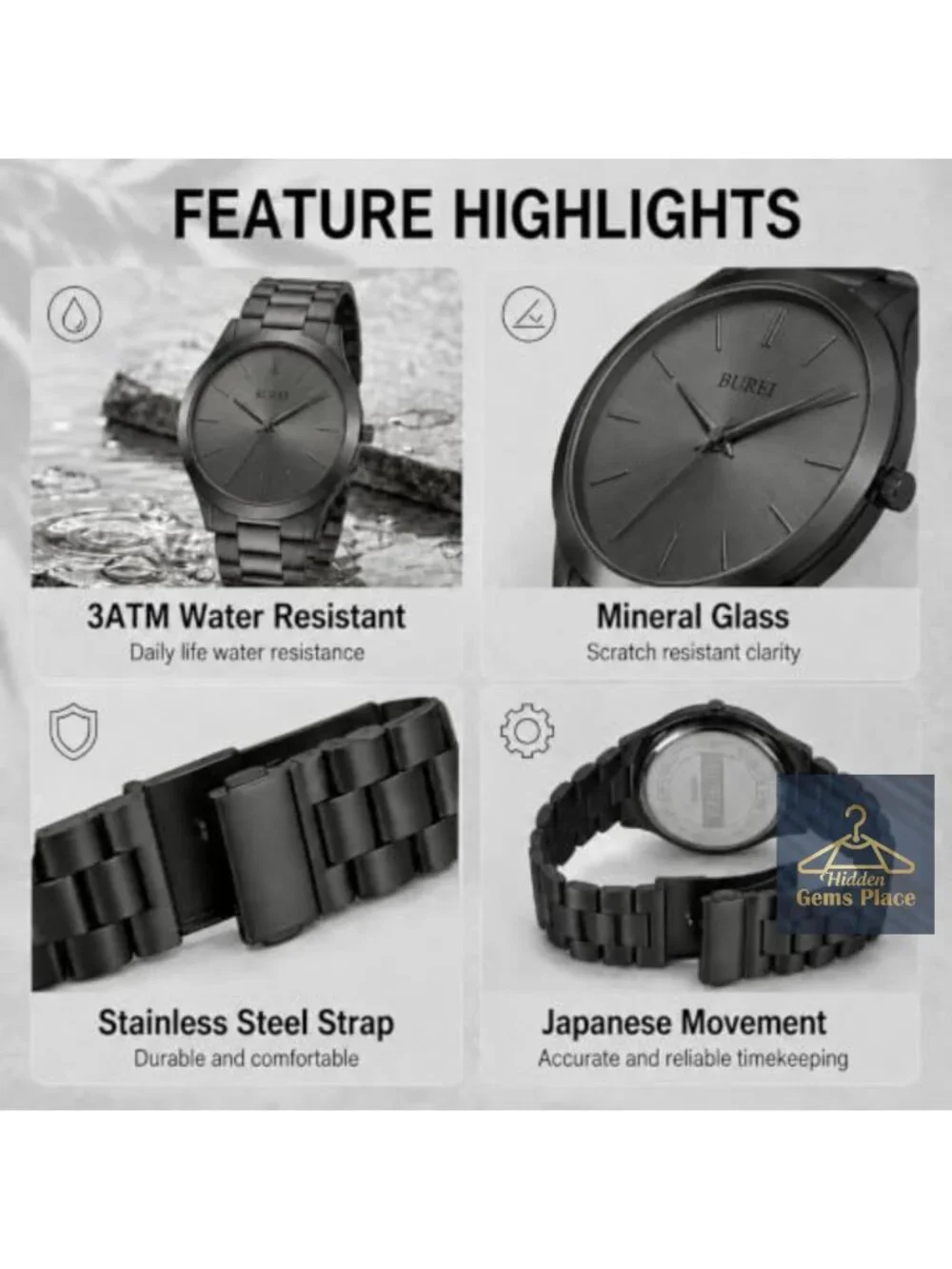 Men's 44mm Large Face Quartz Watch, Business Casual Analog Wrist Watch,