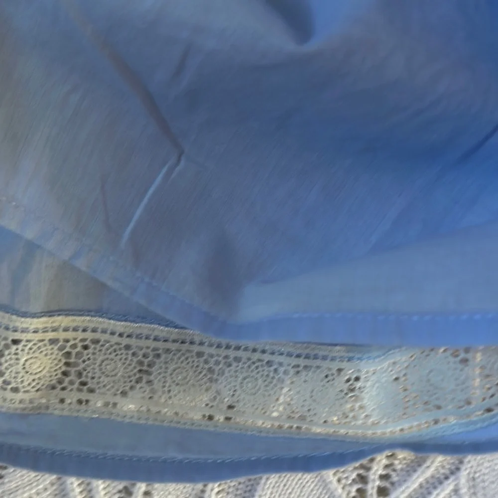 J. Crew Blue and White Puff Sleeve Blouse with Peter Pan Collar