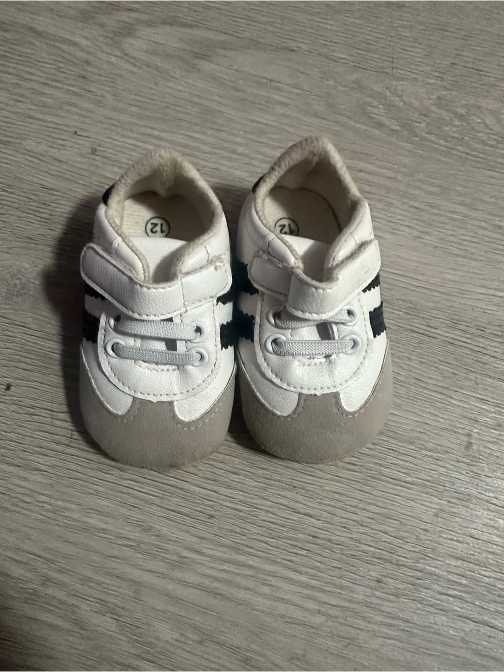 Baby White and Gray Sneaker with Black Stripes