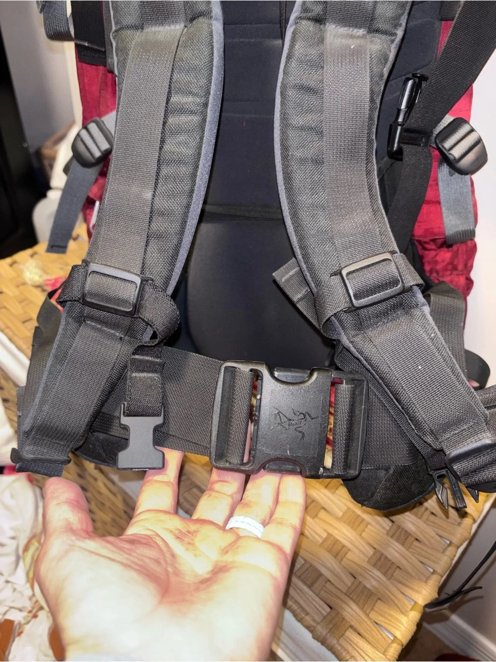 Arc'teryx Black and Red Bora 62 Backpack