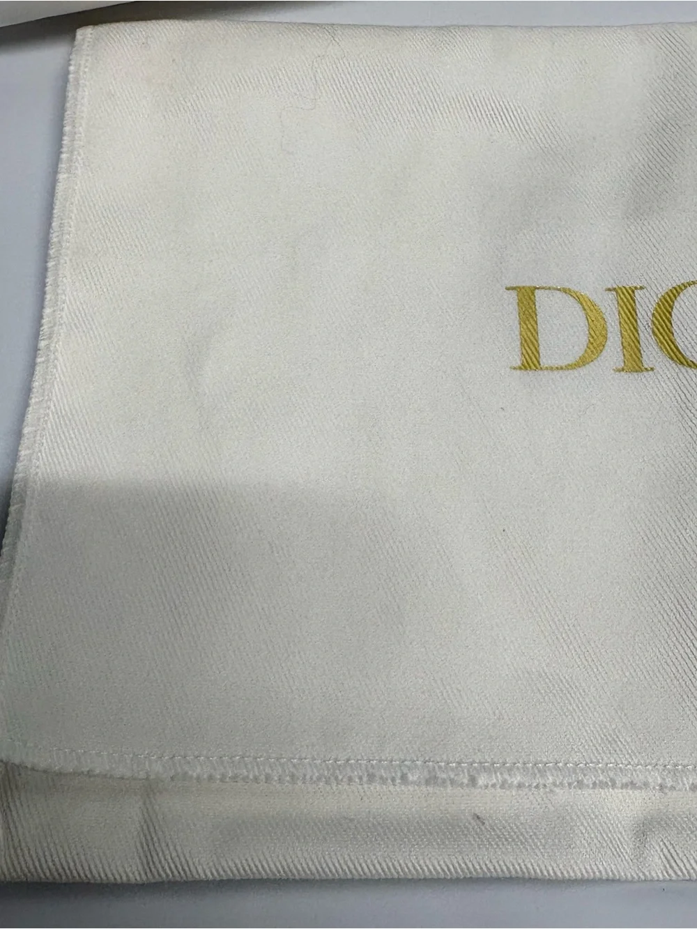 Dior White Satin Logo Dust Bag with Gold Print and Ribbon