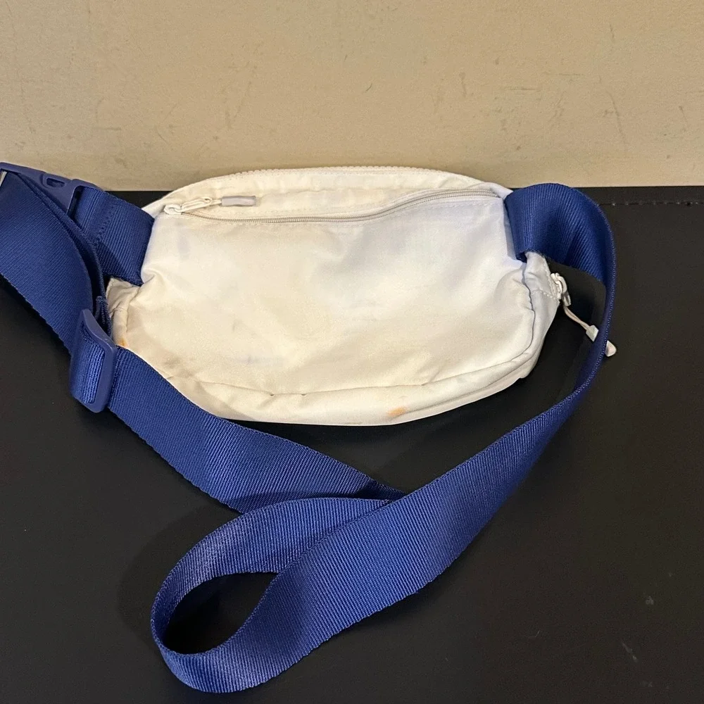 Aldi Gear Retro Rainbow Swirl Backpack and Striped Belt Bag Set Blue White
