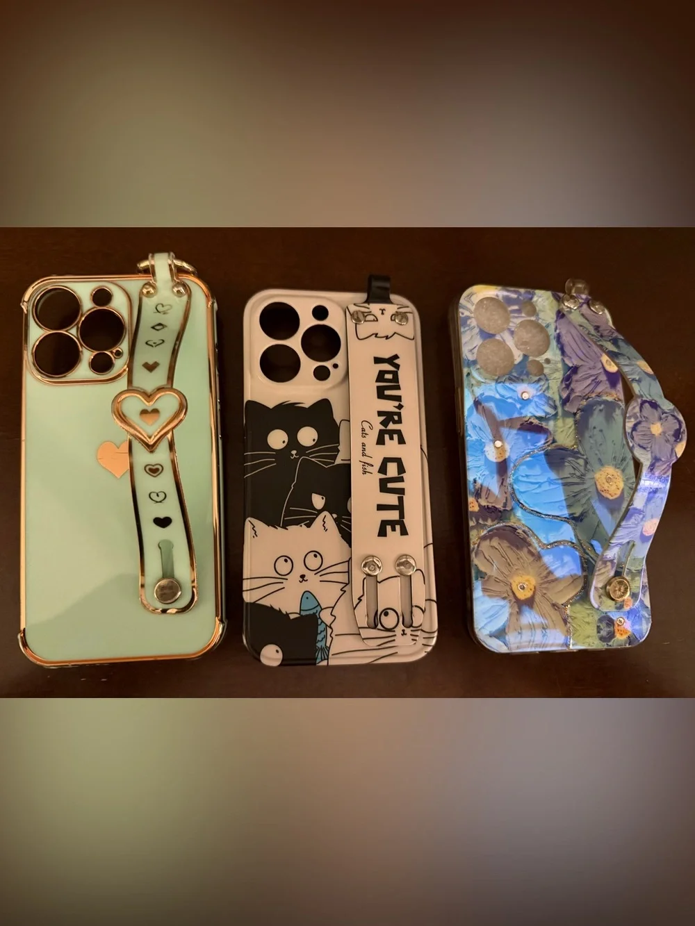 iPhone 13 Pro SET OF 3 Pastel Floral, Cat and Heart Design Phone Cases