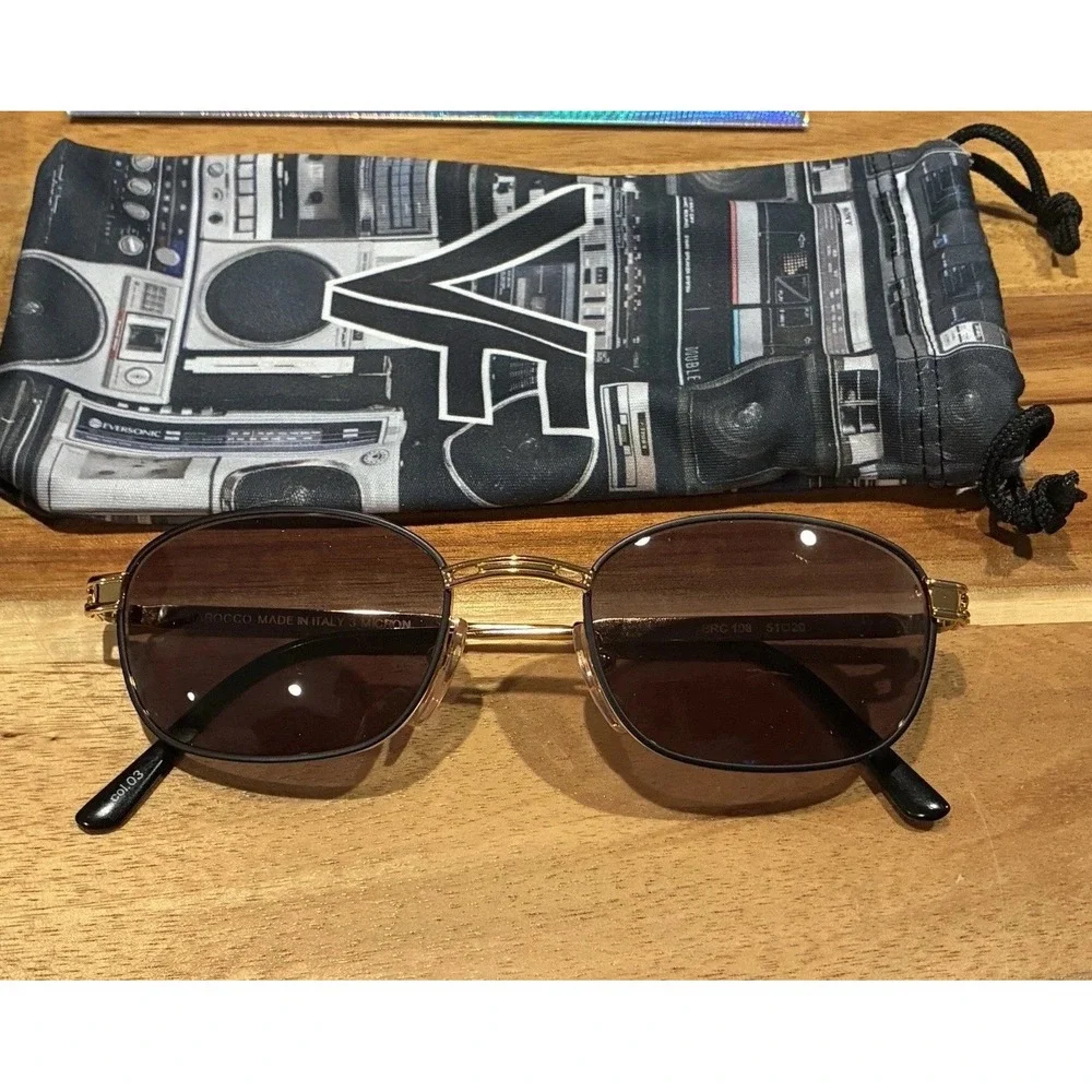 Rocco Made in Italy Gold Brown Sunglasses Retro 90s Y2K Quiet Luxury Unisex NIB