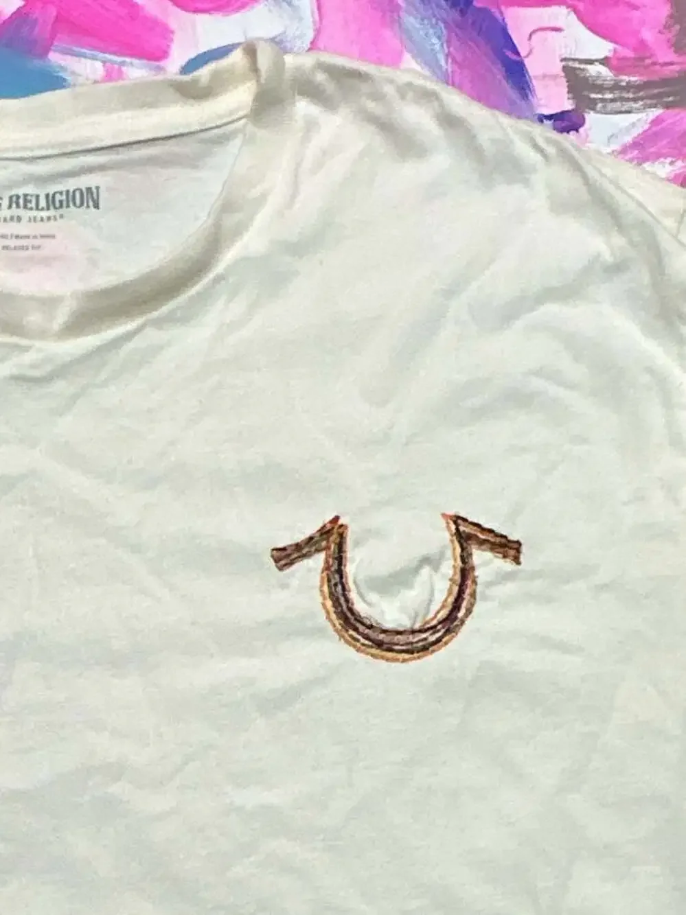 True Religion Men's Short Sleeve Relaxed Rainbow Embro T-shirt Size L