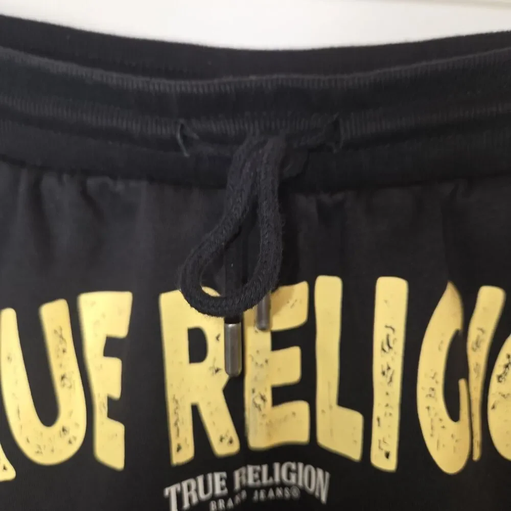 True Religion Utopia Bball Sweat Shorts Black Yellow Mint Logo Size M