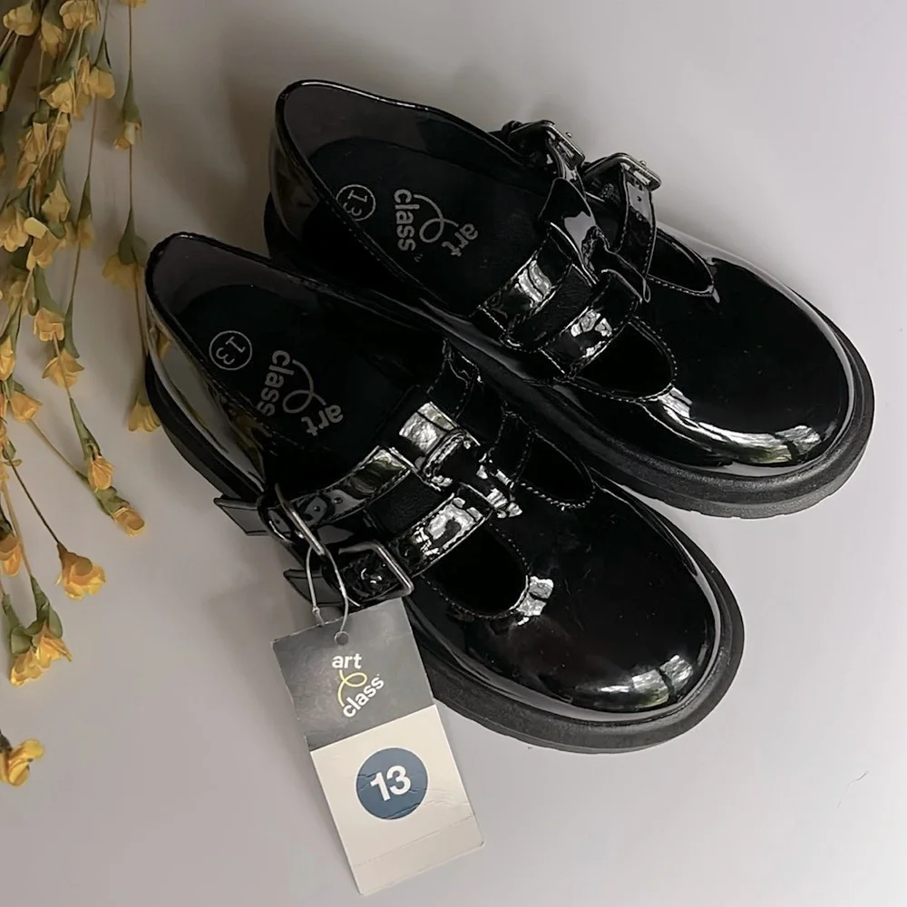 Art Class Eden Mary Jane Black Patent Dress Shoe Flats Faux Leather