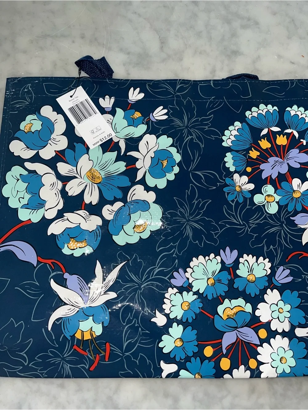 Vera Bradley Navy Floral Reusable Market Tote Bag - Floral Bursts