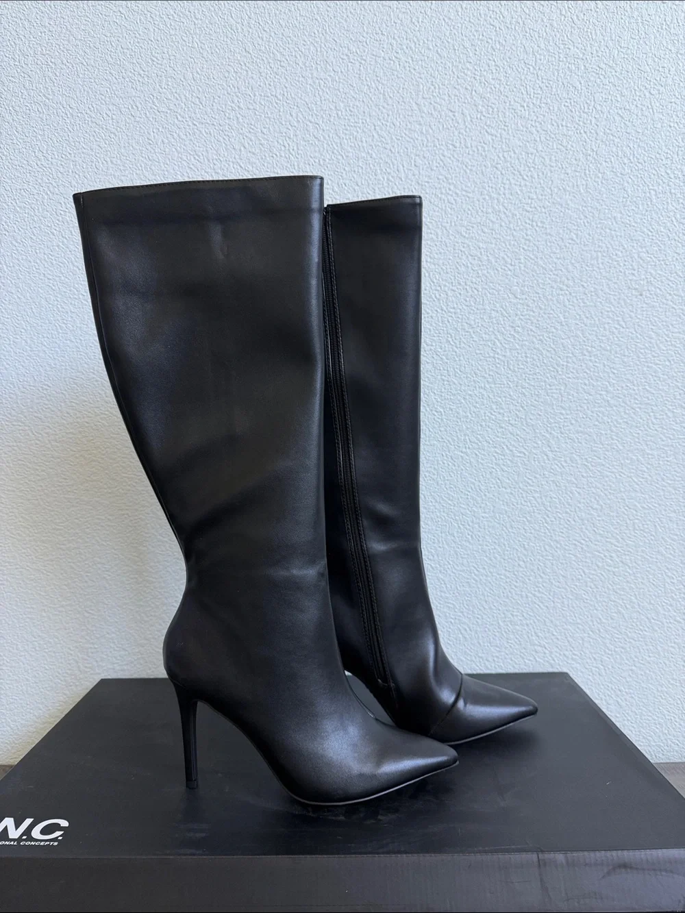 I.N.C. International Concepts Rajel Dress Boots in black smooth faux leather NIB