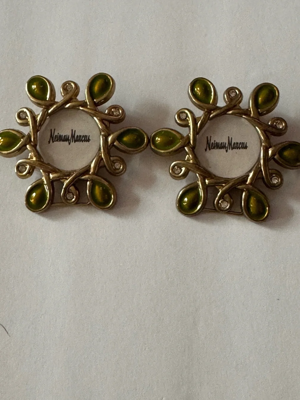 Jay Strongwater Neiman Marcus Gold-Tone Olive Enamel mini picture frame set of 2