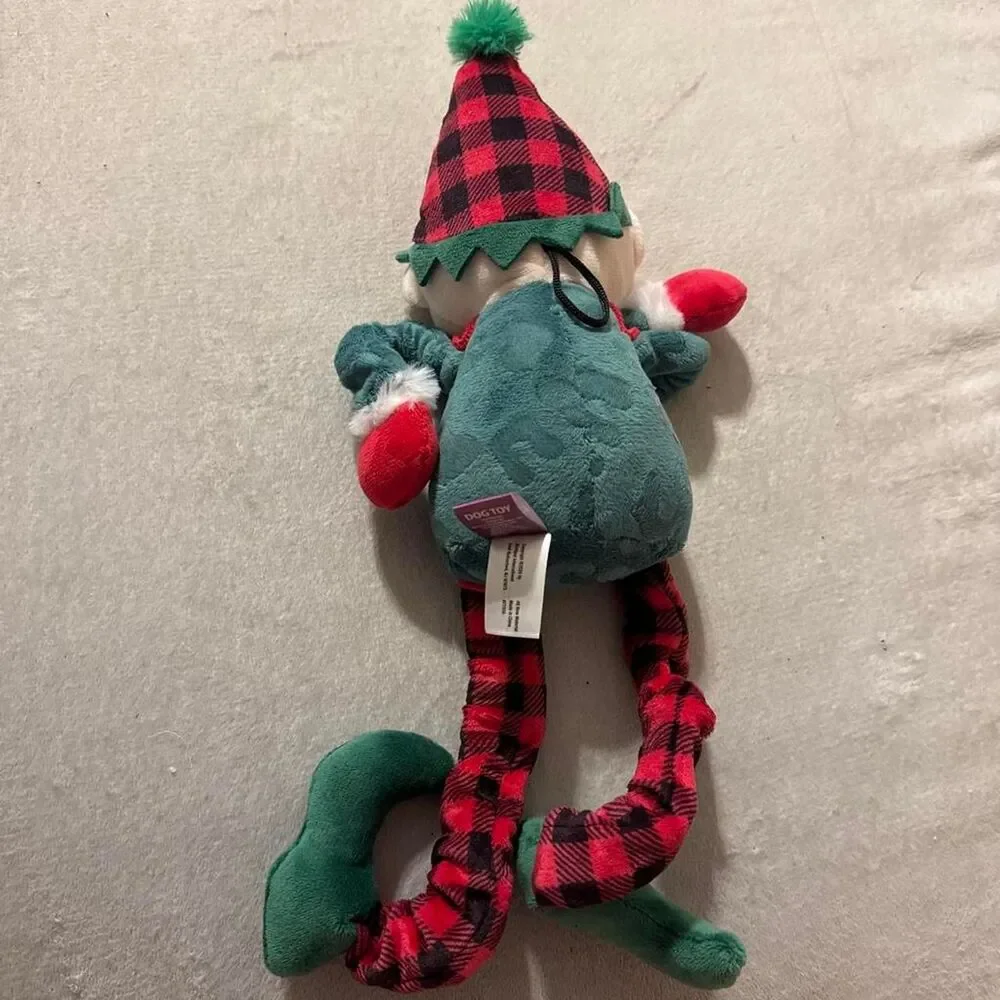 Christmas Elf Plush Dog Toy Squeaky Crinkle Legs Holiday Puppy Toy New