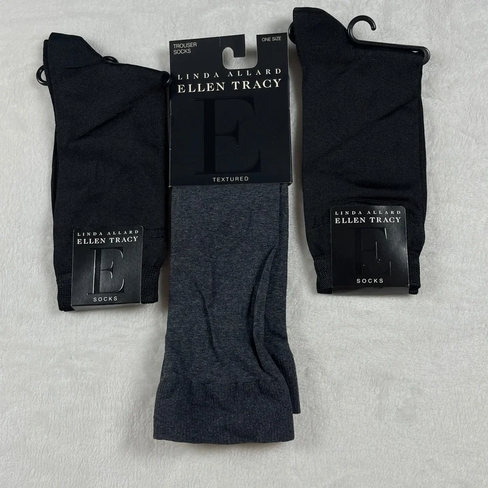Linda Allard Ellen Tracy Trouser Socks 3 Pair Bundle Black Charcoal Grey NWT