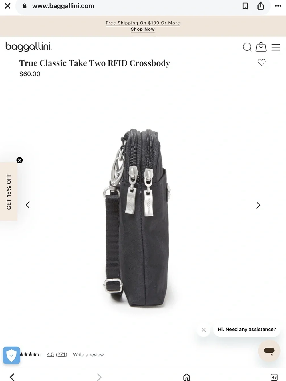 Baggallini True Classic Take Two RFID Crossbody graphite gray LIKE NEW