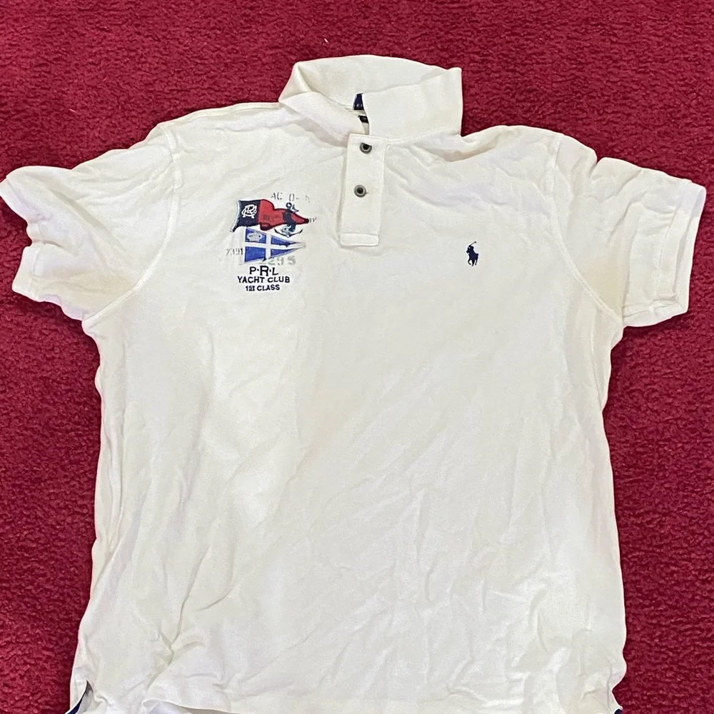 Ralph Lauren White Polo Shirt with Navy & Red Yacht Graphic