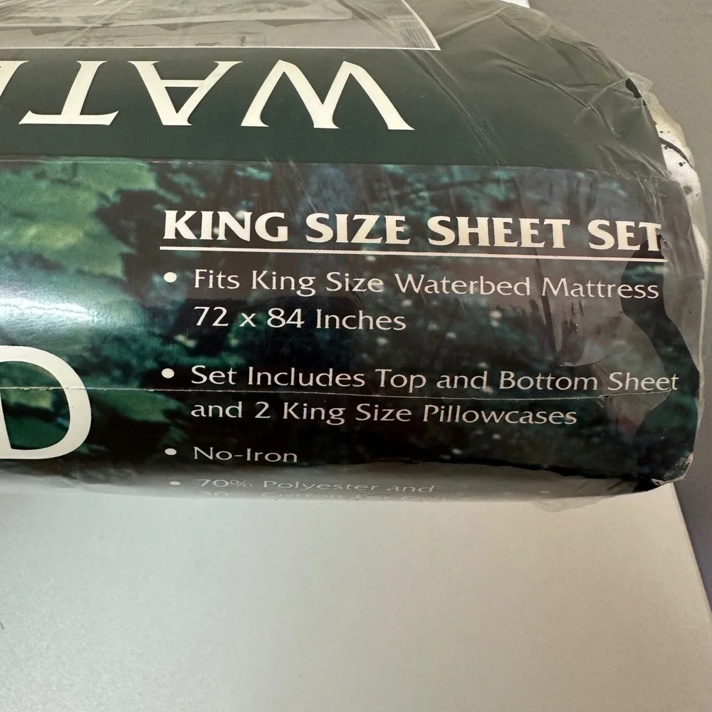 Vintage King Waterbed Sheet Set Splatter Pattern Black White Made in USA