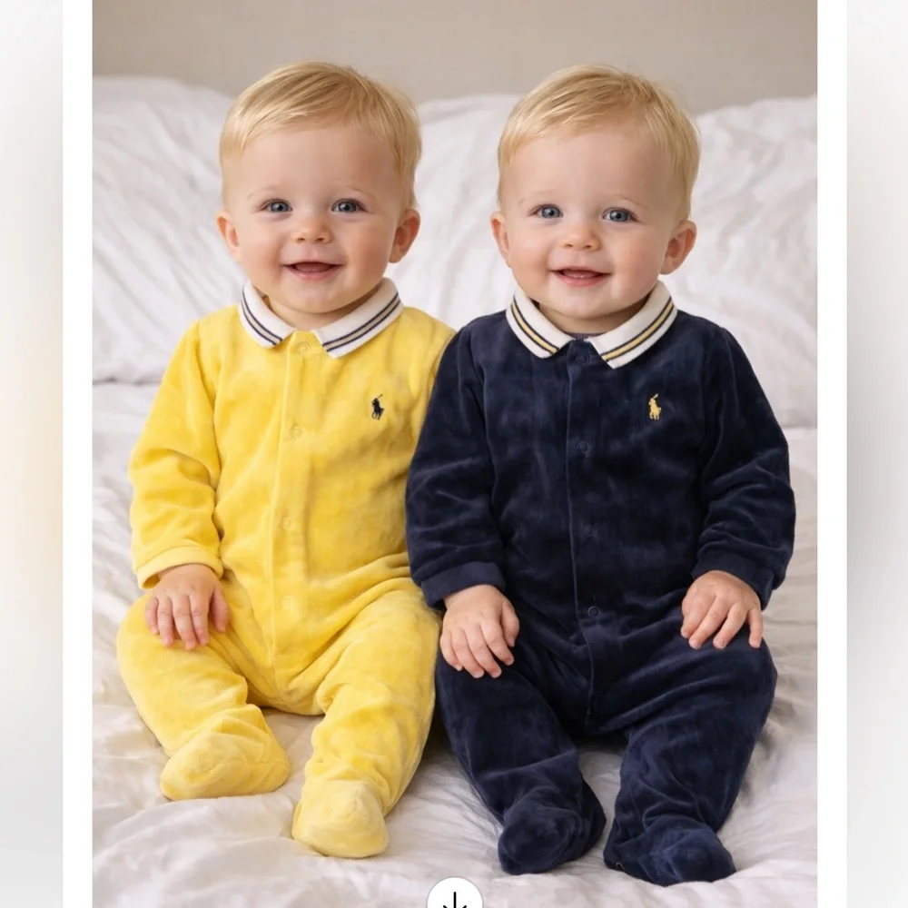 ❤️RALPH LAUREN ❤️VINTAGE BABY VELOUR  2 Rompers sz6mo ADORABLE TWINS PriceFirm!