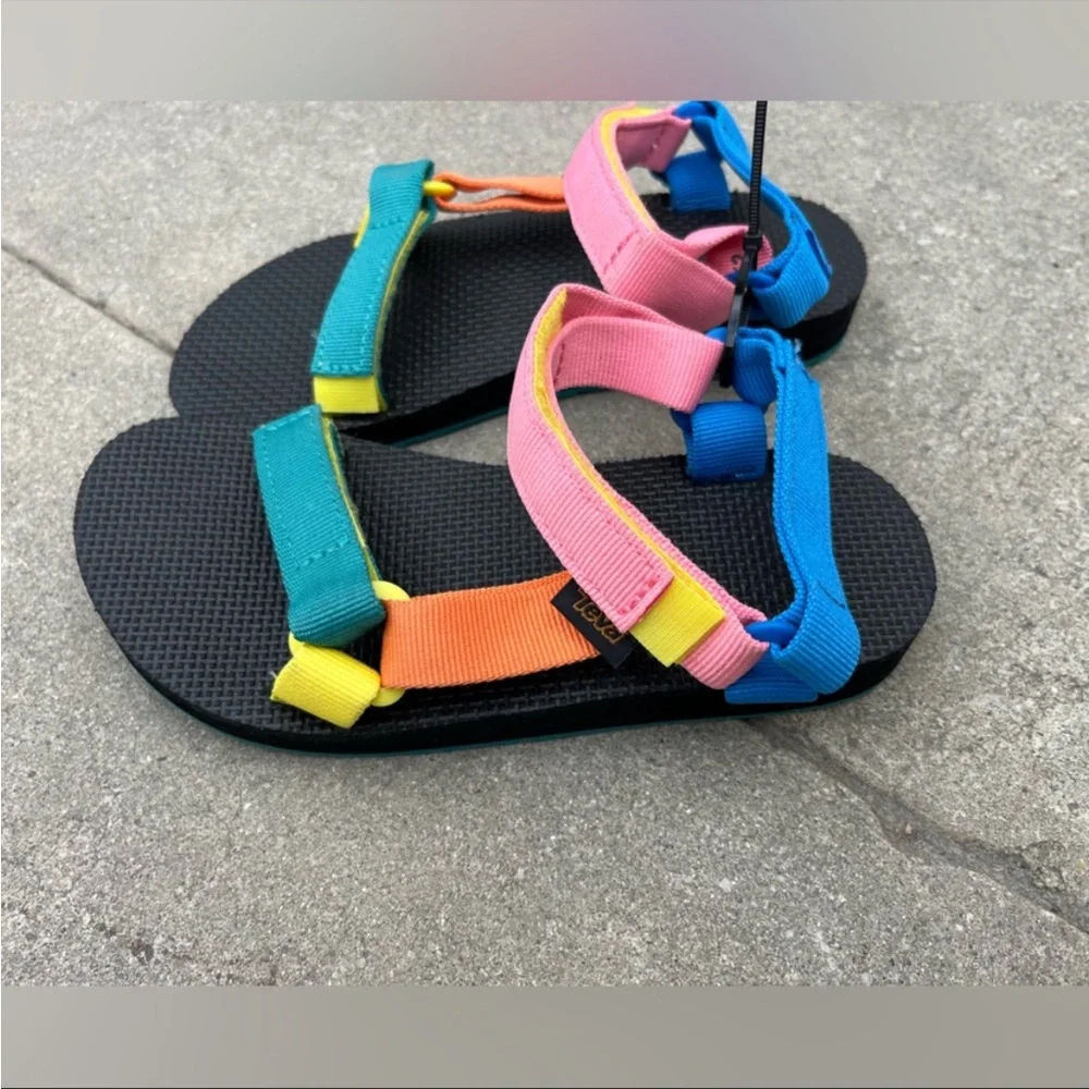 Teva Kids Multicolor Strap Sandals — Pink, Blue, Orange, Teal, Yellow