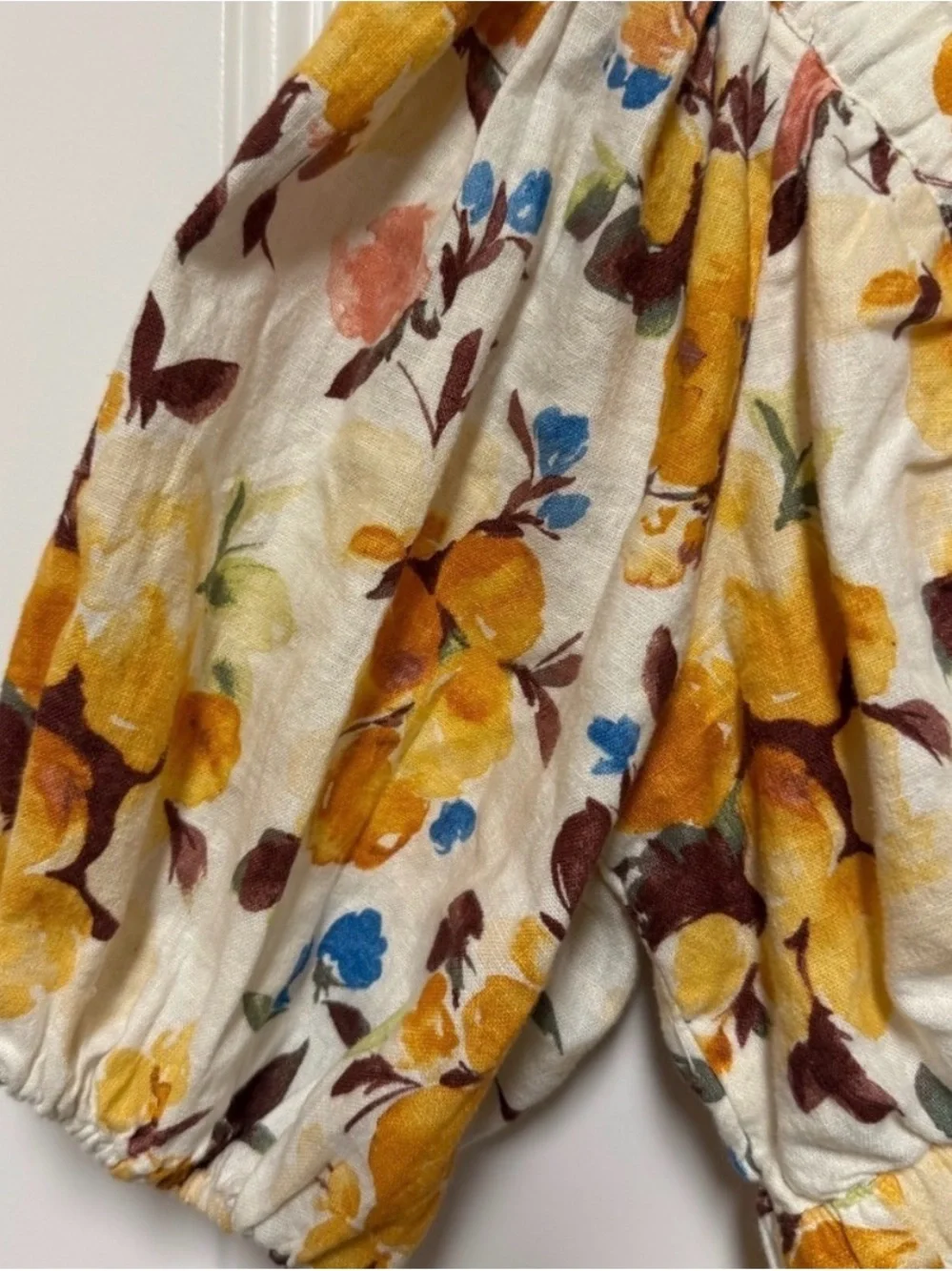Abercrombie & Fitch Floral Linen Blend Puff Sleeve Peplum Top size Small