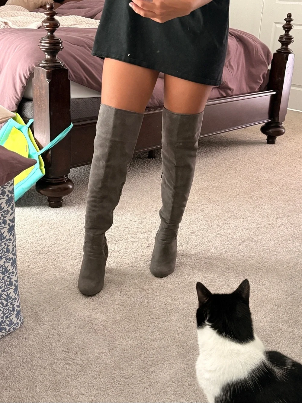 Over-the-Knee Suede Boots - Gray