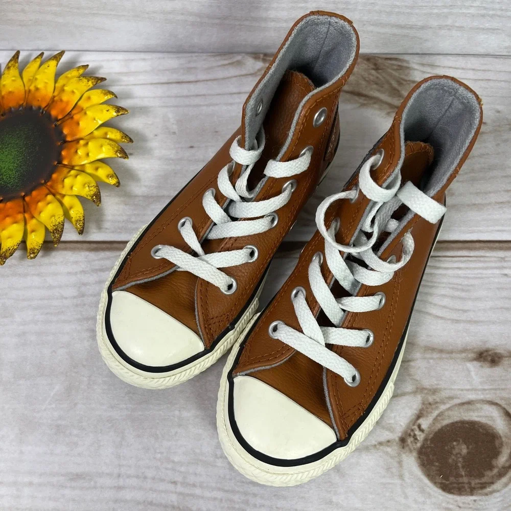 Converse Chuck Taylor‎ All Star High Top Kids Leather Sneakers Brown 11C
