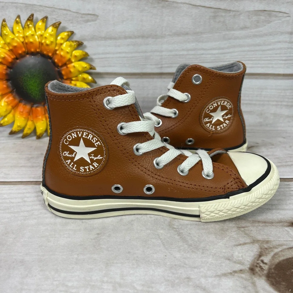 Converse Chuck Taylor‎ All Star High Top Kids Leather Sneakers Brown 11C