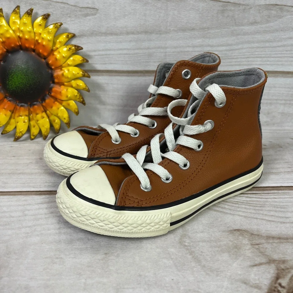 Converse Chuck Taylor‎ All Star High Top Kids Leather Sneakers Brown 11C